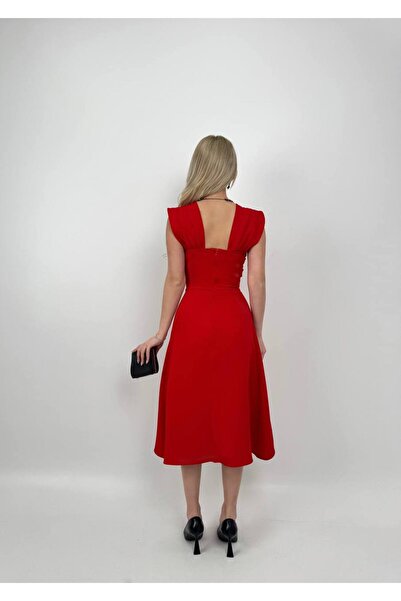 MAMMY İNCİ DETAYLI MİDİ ELBİSE