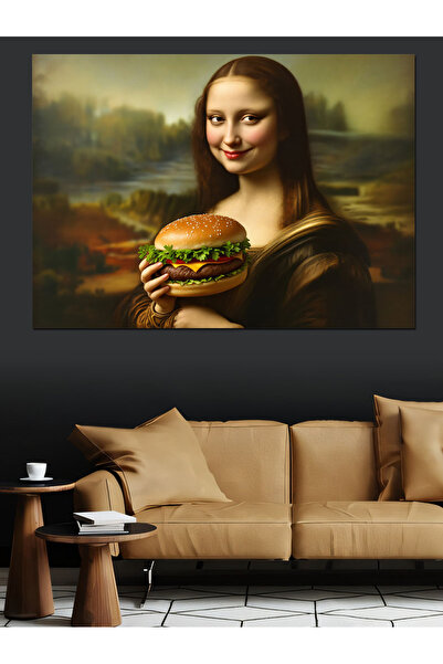 Tablo Mega Hamburger Yiyen Mona Lisa Dekoratif Tablo