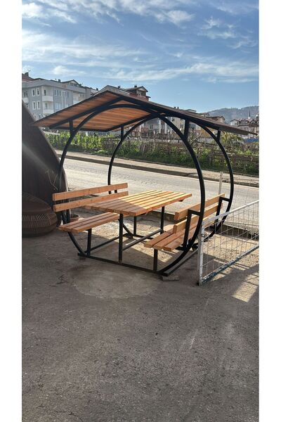 Kamelya Ahşap Kamelya Çardak Piknik Masası / Bahçe Masası 8 Kişilik