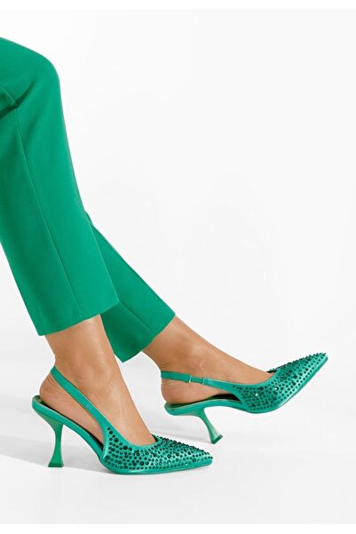 B T Shoes Πράσινα Παπούτσια Στιλέτο Φύρα με λουράκι στην πτέρνα