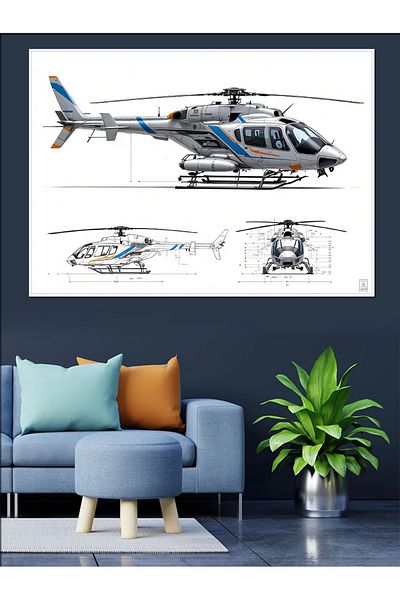 Tablomega Pictură decorativă cu elicopter cu desen de inginerie