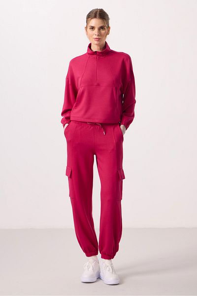 TOMMY LIFE Red Soft Textured Oversize Women's Tracksuit - 95351