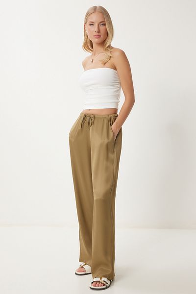 Lovelyİstanbul Draped Satin Trousers Olive Green Lns0027