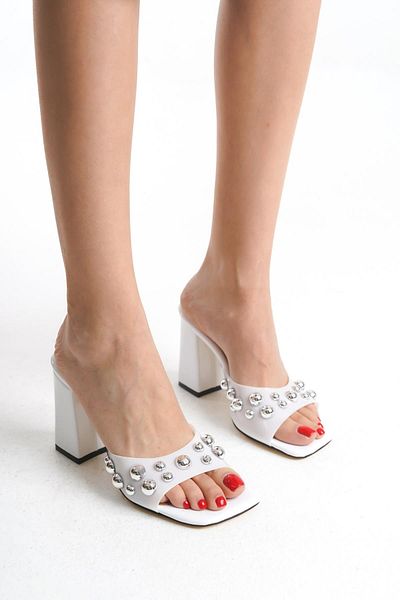 Niloshka Starlining White Patent Leather Transparent Troc Women's Slippers