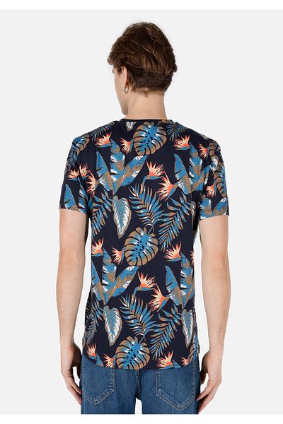 Colin's Regular Fit Round Neck Printed Men's Navy Blue Short Sleeve T-Shirt