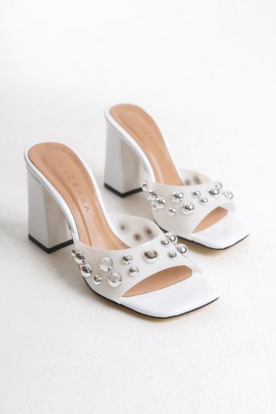 Niloshka Starlining White Patent Leather Transparent Troc Women's Slippers