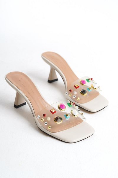 Niloshka Γυναικείες παντόφλες VİSCA Beige Skin Transparent Stone