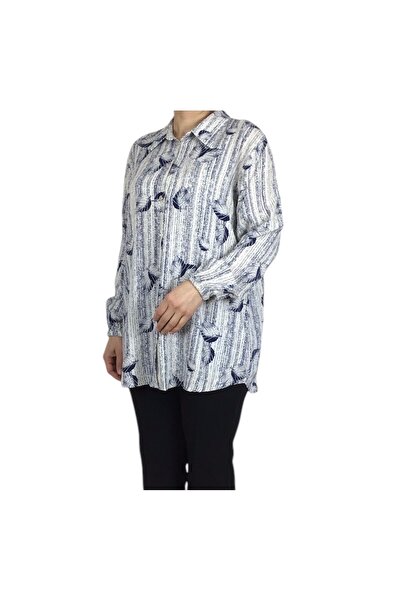 ECE GİYİM Women's Front Buttoned Collage Elastic Patterned Shirt