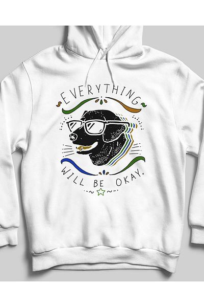 Pisa Art Unisex Cool Dog Λευκό φούτερ με κουκούλα χωρίς τσέπη