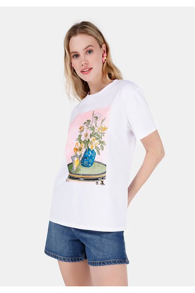 Colin's Λευκό Γυναικείο Tshirt Σκούρο μανίκι