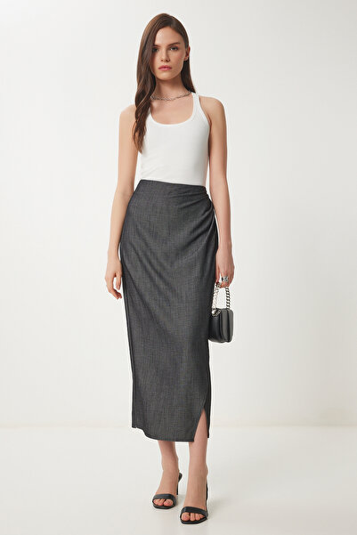 Lovelyİstanbul Asymmetrical Slit Woven Skirt Anthracite Lhc0002