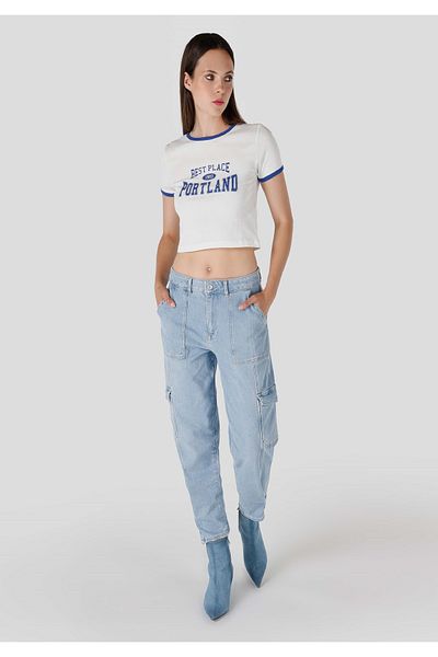 Colin's 990 Pantaloni de damă, albaștri, cu picior de contracție, cu talie medie, Angela Cargo Fit
