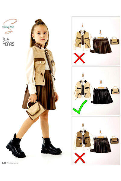 Butik Etekli Yelekli Çantalı Gömlekli En Şık Kız Çocuk Takımlar, Okula, Davet...