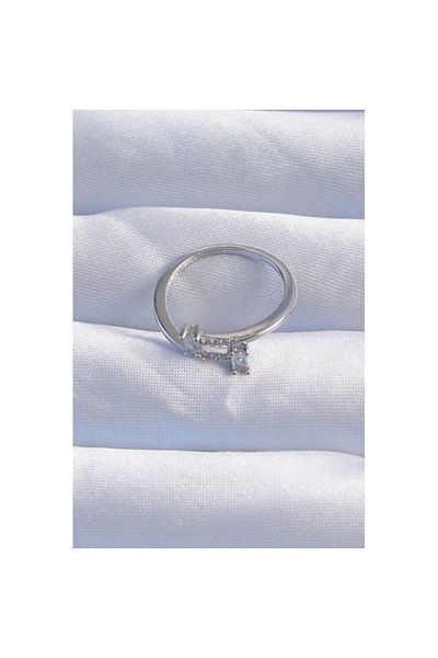 Skygo Brass Silver Color Zircon Stone Geometric Adjustable Ring - Tj-Byk3240