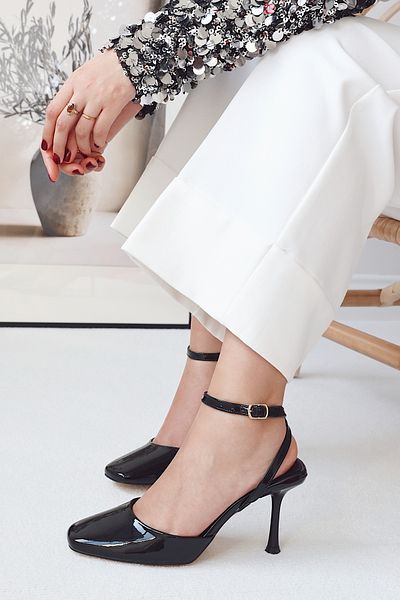 POLKA STORE Dupe Square Toe Back Open Stiletto Evening Dress Heeled Women's Shoes