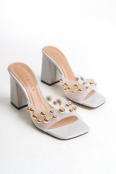 Niloshka Γυναικείες παντόφλες STARLINING Soft Grey Patent Leather Transparent Trock