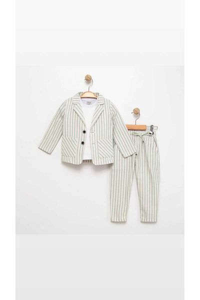 DFN Set jachetă/tricou/pantaloni din in dungi
