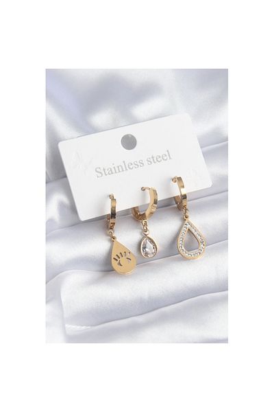 Skygo Gold Color 316l Steel Drop Model Eye Embroidered Zircon Stone Women's Earrings - Tj-bkp8155