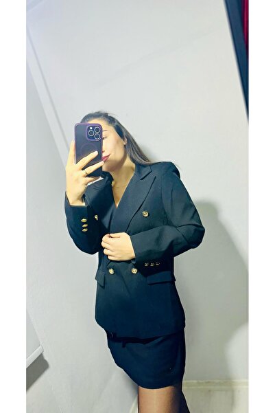 TUĞÇE ÖZER BUTİK Siyah Blazer Ceket Quzu