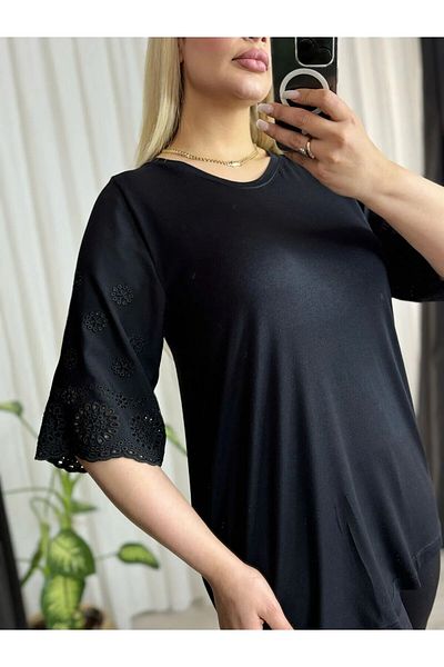 MODA Women's Plus Size Sleeves Fisto Detail Cycling Collar Flexible Viscos Bluz
