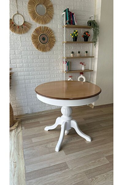 silla Concept Baba Ayaklı Masa Naturel Ahşap Yuvarlak Üst Tablalı Beyaz Ayakl...