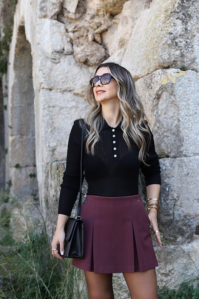 bytugcekaya Tricotaj subțiri cu nasturi cu guler polo negru mărime standard