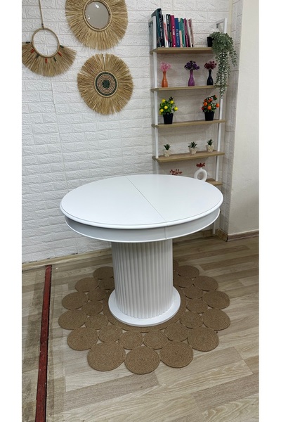 silla Concept Ptt Ayaklı Masa Ahşap Yuvarlak Beyaz Renkli Açılır Masa (ÇAP 100 CM)