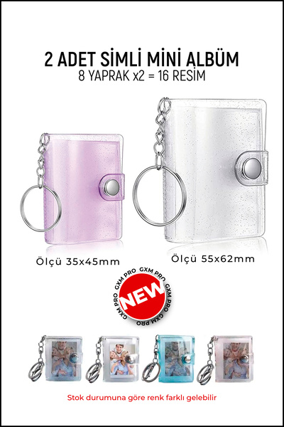 GXMPRO 2 Adet Mini Albüm Şeffaf Anahtarlık Fotoğraf Albümü, Fotoğraf Albümü S...
