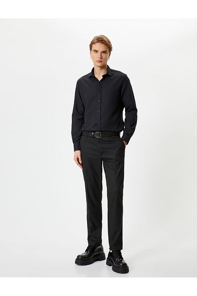 Koton Slim Fit košile s polovičním italským límcem s dlouhým rukávem