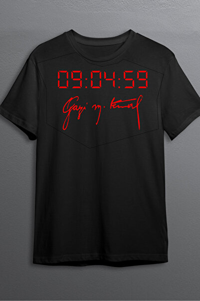 Genel Markalar Atatürk İmza Baskılı Pamuklu Likralı T-shirt (Kırmızı Yazılı S...