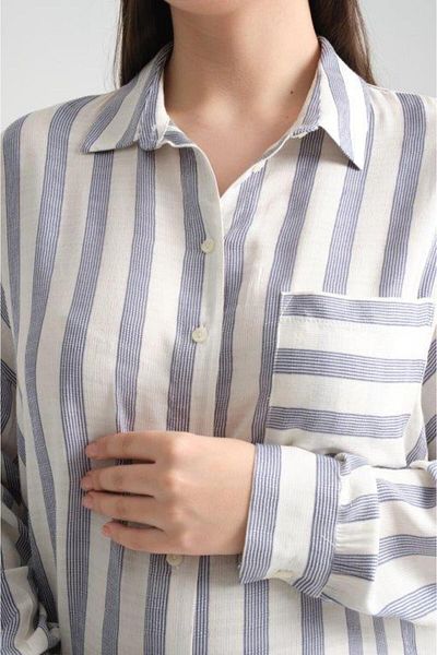 Işşıl Işşil B005-Striped Viscose Owersize Maternity Shirt