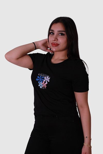 trender Tricou negru pentru femei Kindess Print