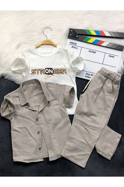 MİLANO KİDS Boy's 3-Piece Top and Bottom Shirt Set