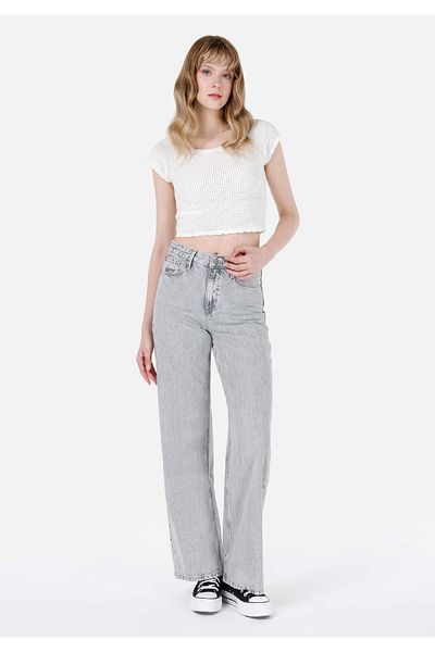 Colin's Pantaloni de damă, gri, cu talie înaltă, cu picioare largi