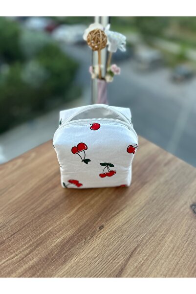 minyaturhayalim Mini küçük makyaj çantası kiraz desenli ölçüleri 10-10-7cm dir
