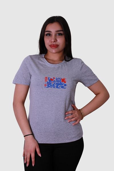 trender Tricou de damă gri cu imprimeu găleată albastru-roșu Model 4