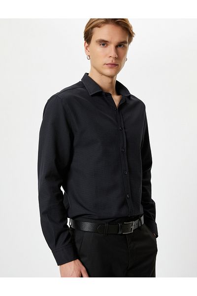 Koton Slim Fit košile s polovičním italským límcem s dlouhým rukávem