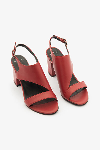 SAYL Kırmızı Hakiki Deri Kadın Topuklu Ayakkabı Bantlı Klasik Topuklu Ayakkabı