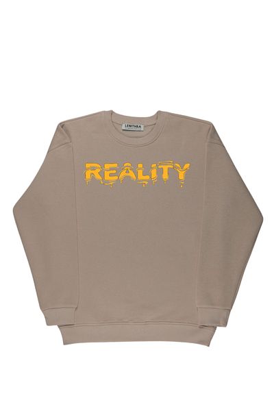 By Caspita Fashion Lenithra Reality Back Printed Unisex Oversize Beige Sweatshirt