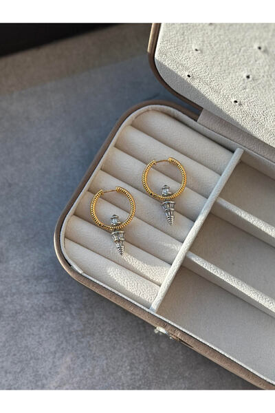 Serenity Atelier Yeni Sezon Dega Çift Renk Taş Detaylı Küpe