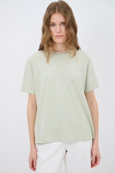 adL Yakası Taşlı Kısa Kol Tişört