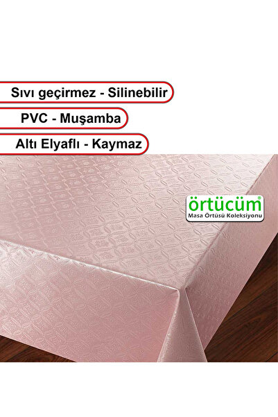Örtücüm Pembe Kendinden Desenli Astarlı Pvc Muşamba Masa Örtüsü
