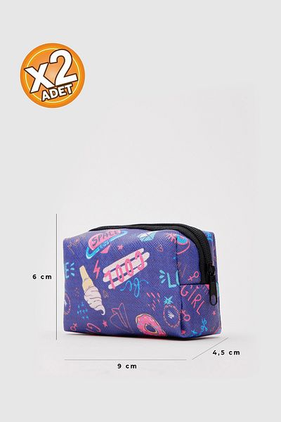 Shanta Figure Printed Purple C13 Compact Size Unisex Cosmetic and Coin Wallet X 2 Pcs