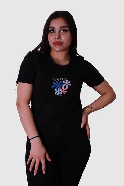 trender Tricou negru pentru femei Kindess Print