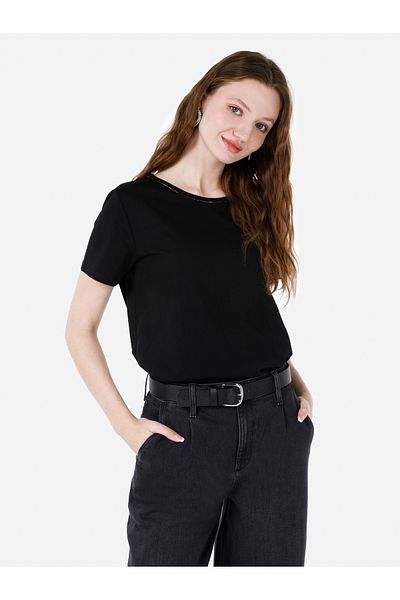 Colin's Regular Fit Crew Neck Black Women's Short Sleeve T-Shirt Cl 1068566