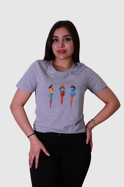 trender Tricou pentru femei cu imprimeu gri pentru trei femei