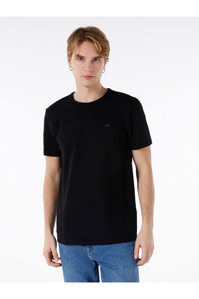 Colin's Tricou cu mânecă scurtă pentru bărbați, negru, cu decolteu roșu, cu croiala normală, cu imprimeu Cl 1068565