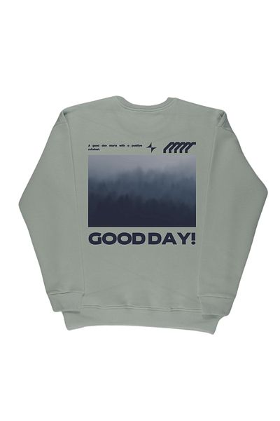 By Caspita Fashion Lenithra Good Day Back Printed Unisex Oversize Gray Sweatshirt