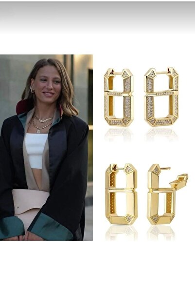 monalisatoka Kadın Gold Seranay Zirkon Taşlı Çelik Küpe