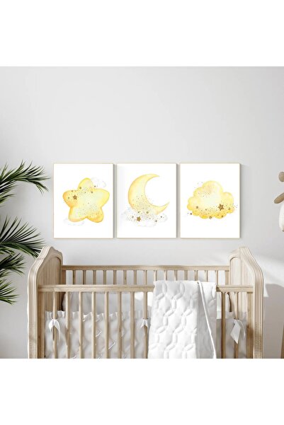 FORONEUS Set de pictură din 3 piese pentru camera copiilor cu tematică Lună, ...